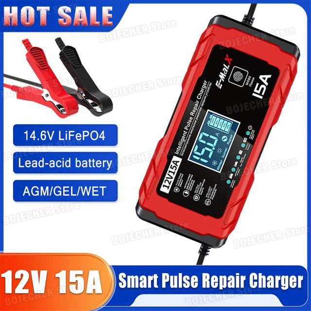 Intelligentes Puls-Reparatur-Ladegerät für Lifepo4, Blei-Säure, AGM und GEL Batterien, 12V 15A / 24V 8A, Farbe: Rot - Bild 1