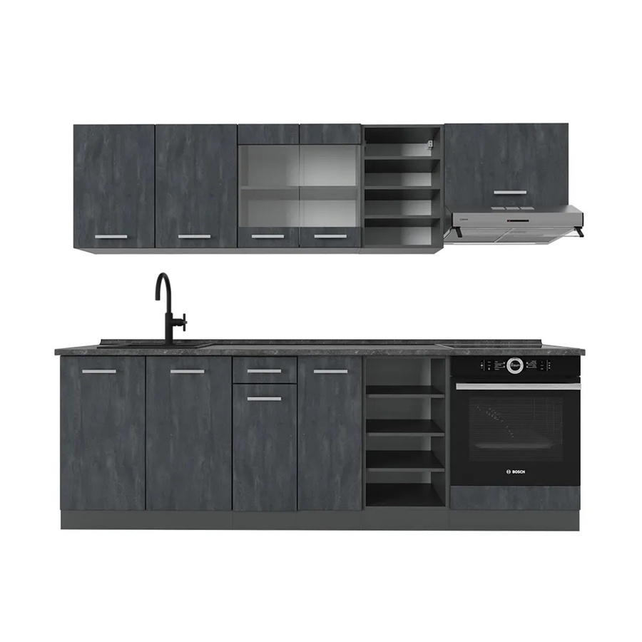 Vicco R-Line Küchenzeile in Schwarz Beton und Anthrazit mit Arbeitsplatte, Breite: 240 cm - Bild 2