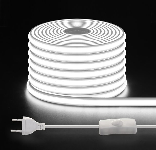 Lcamaw Neon Flex LED-Streifen aus Silikon, schneidbar, Weiß/Warmweiß/Neutralweiß, 220 V mit EU-Netzstecker für Küche und Raumdekoration - Bild 1