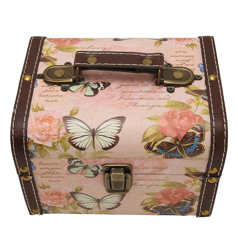 Neoglint Schatztruhe Box mit Schmetterlingsmuster in Rosa und Beige aus Holz und PU Leder - Bild 4