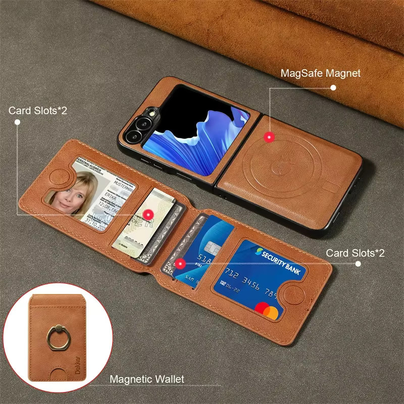 MagSafe magnetische 2-in-1 Flip Leder-Handyhülle mit Brieftasche für Samsung Galaxy Z Flip 6, 5, 4, 3 in Blau oder Braun - Bild 3