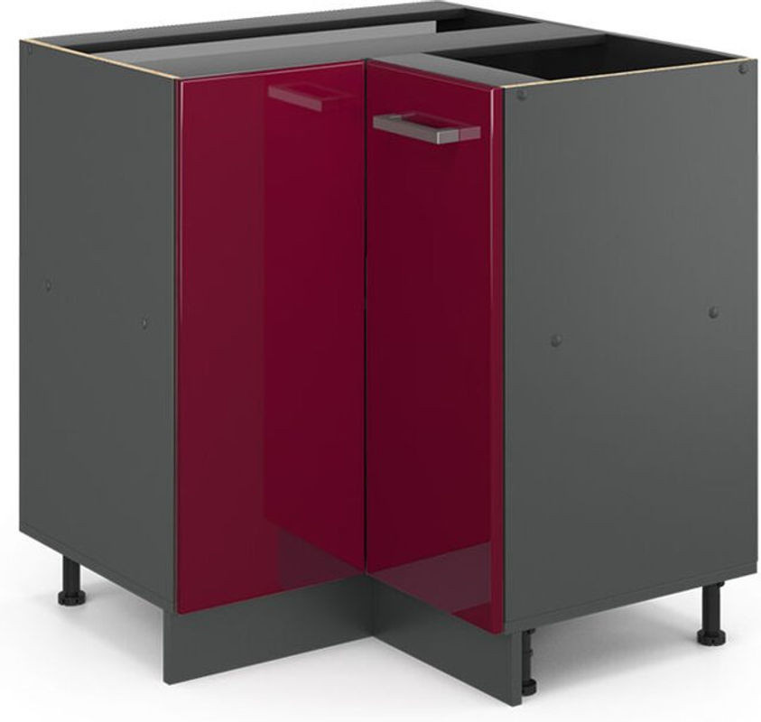Vicco Eckunterschrank R-Line in Anthrazit und Rot aus Holzwerkstoff mit Drehtüren, Modernes Design ohne Arbeitsplatte - Bild 1
