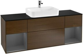 V&B Finion Waschtischunterschrank mit LED-Wandbeleuchtung in Walnuss, Breite: 160 cm - Bild 1