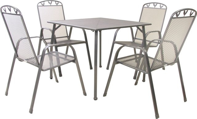 GREEMOTION Gartentischgruppe Toulouse in Eisengrau mit Ausziehtisch und 4 Stapelstühlen aus kunststoffummanteltem Stahl, B/T/H: 90 x 74 x 90 cm - Bild 1