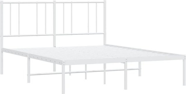 vidaXL Bettgestell aus Metall mit Kopfteil in Weiß, B/T: 140 x 190 cm - Bild 1