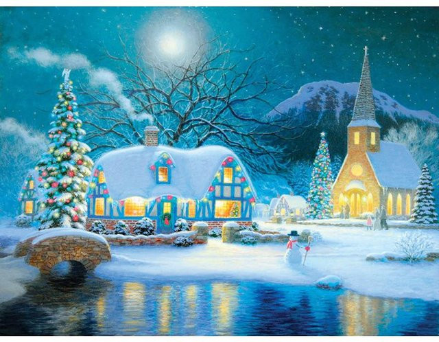 FIYO Diamant-Stickerei Set Schneemann Weihnachten, Wandkunst Mosaik Malerei in Grau und Mehrfarbig, B/H: 30 x 20 cm - Bild 1