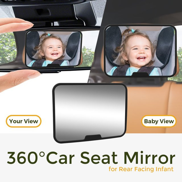 momo&dudu 360 Grad drehbarer bruchsicherer hochauflösender Rückspiegel für den Kindersitz im Auto in Schwarz - Bild 1