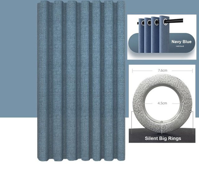 Wasserabweisender Duschvorhang aus Leinenimitat von WHQ Home Decoration in Navy Blau, B: 180 cm, H: 220 cm - Bild 1