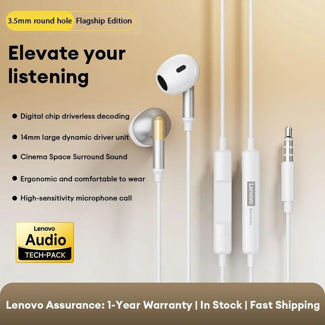 Lenovo Y102 In-Ear Kopfhörer mit Mikrofon und Geräuschunterdrückung in Weiß mit 3,5 mm Klinke und USB Typ C Anschluss - Bild 1