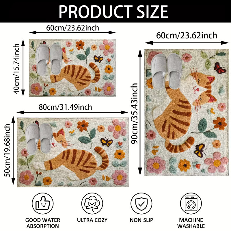 VIKAMA Fußmatte mit schlafender Katze, rechteckig, mehrfarbig, maschinenwaschbar, B/T: 60 x 40 cm - Bild 3