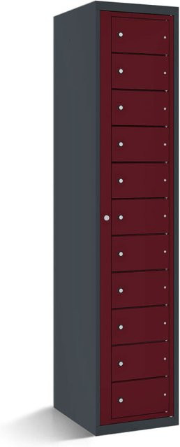 rotstahl Fächerschrank mit Zentraltür und 11 Fächern, Farbe Bordeaux mit anthrazitgrauem Korpus, B/T/H: 40 x 50 x 180 cm - Bild 1