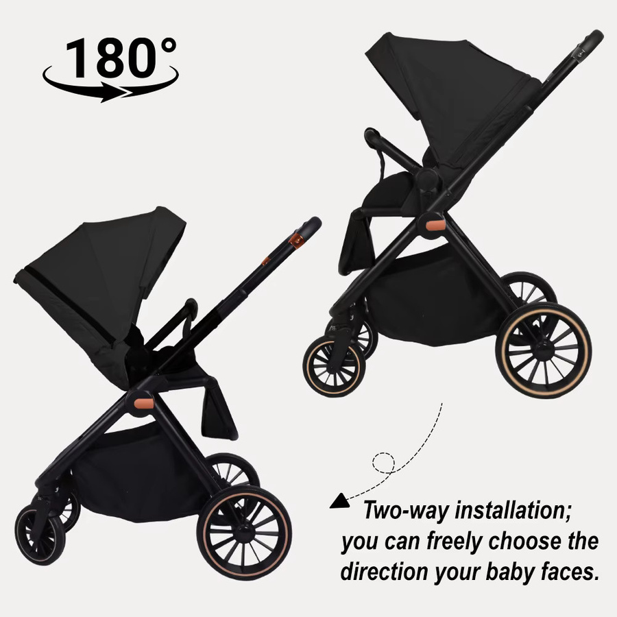 BabyVoyage 4-in-1 Kinderwagen-Reisesystem mit Autositz, ISOFIX-Basis, Babywanne und 360 Grad drehbarem Sitz in Schwarz - Bild 3