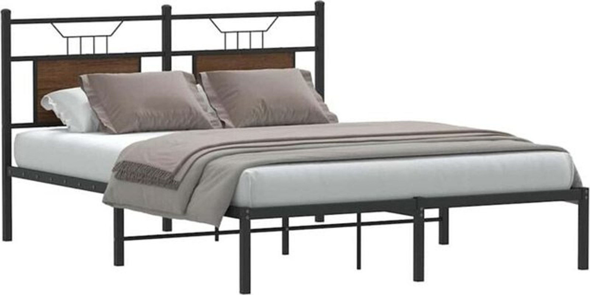 Vidaxl Bettgestell aus Holzwerkstoff und Stahl in Braun im Industrial Design B/T/H: 150 x 200 cm - Bild 1