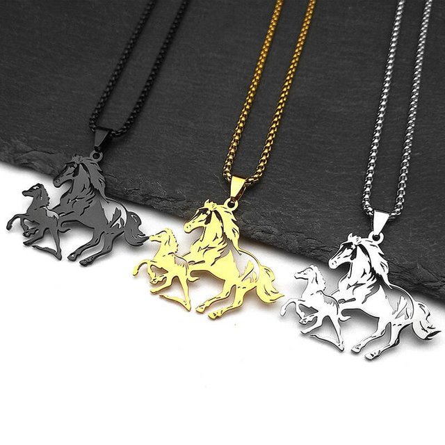 AFAWA Halskette Pferd, Edelstahl, Gold, Unisex - Bild 1