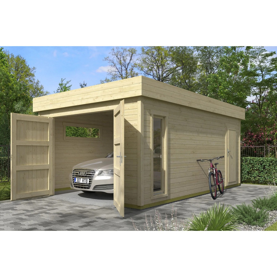 Lasita Blockgarage Bahamas mit Holztor in Natur/Unbehandelt, B: 360 cm, T: 540 cm - Bild 2