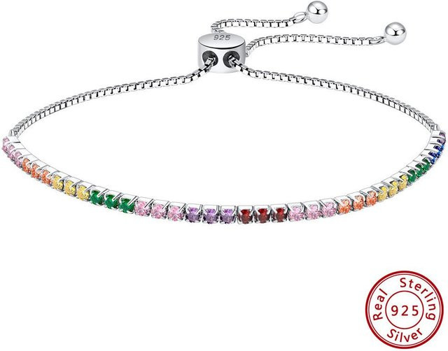 Tennis Kette 925 Silber, Bunt, Zirkonia, Damen - Bild 1