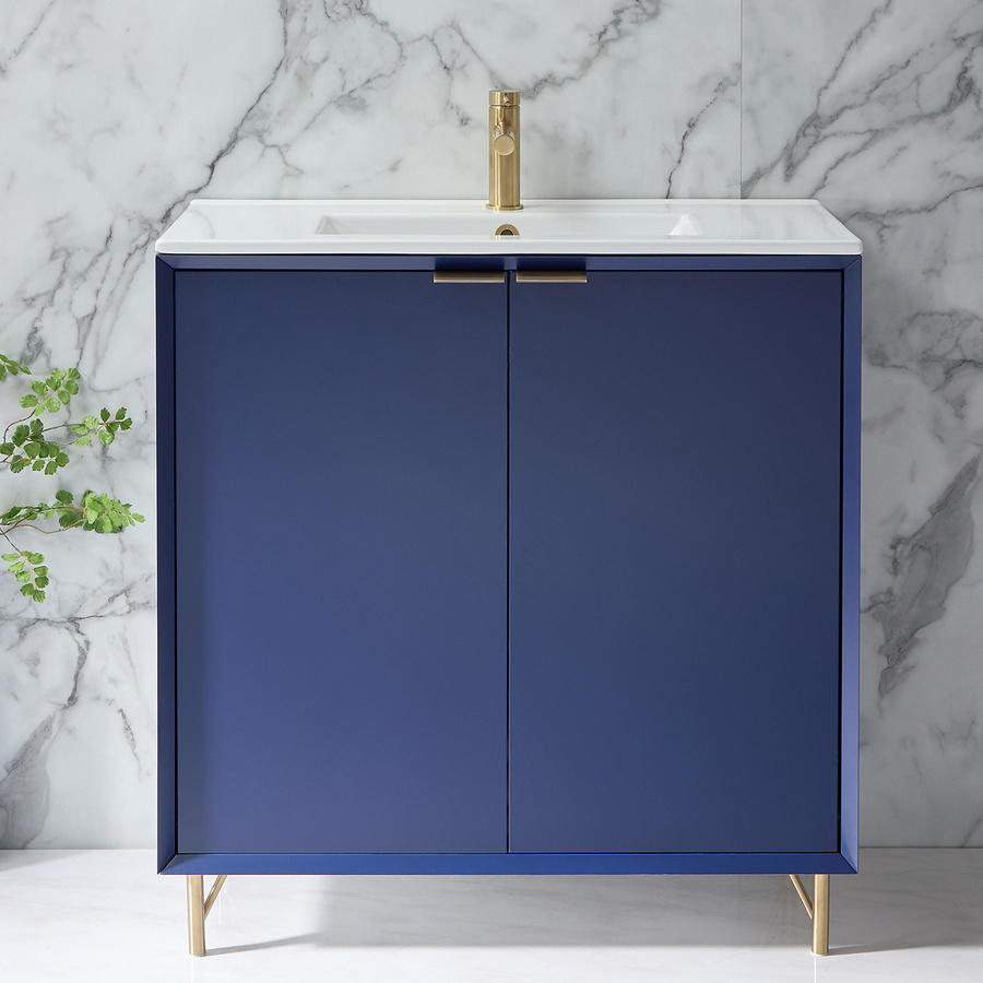 Waschtischunterschrank mit Waschbecken HudsonReed Edge Dunkelblau mit Goldgriffen Breite: 81 cm - Bild 1