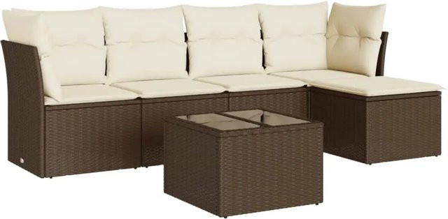 vidaXL 6-teilige Garten-Sofagarnitur in L-Form aus braunem Poly-Rattan mit Kissen und pulverbeschichtetem Stahlgestell - Bild 1