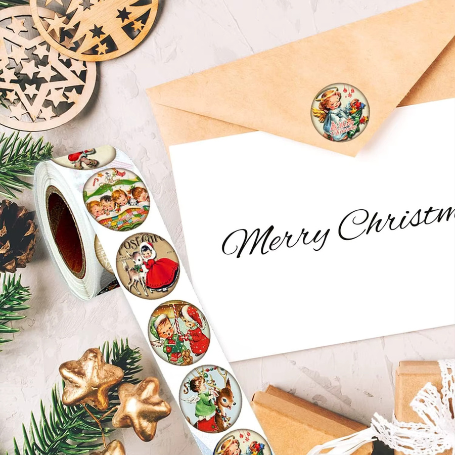 TYFYO 500 Stück Frohe-Weihnachts-Aufkleber, runde Weihnachtsetiketten in Multicolour, Durchmesser: 2,5 cm - Bild 2
