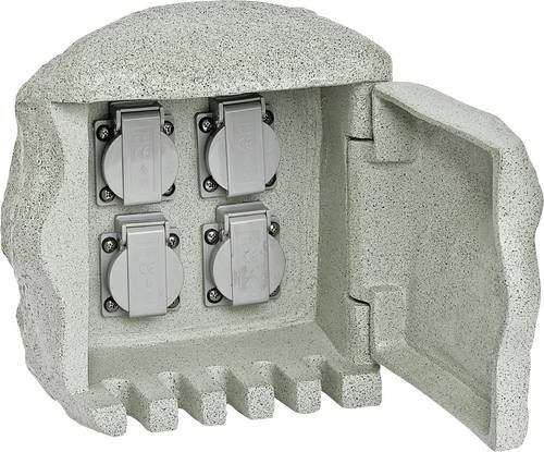 EVN Gartensteckdose 4fach in Granit-Grau mit Steinoptik - Bild 1