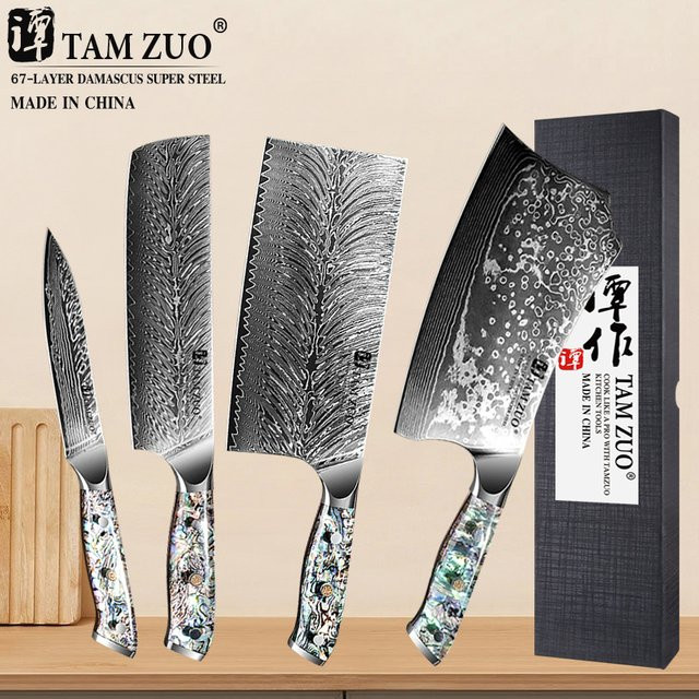 TAMZUO Chefmesser mit Damaskus-Muster in Silber - Bild 1