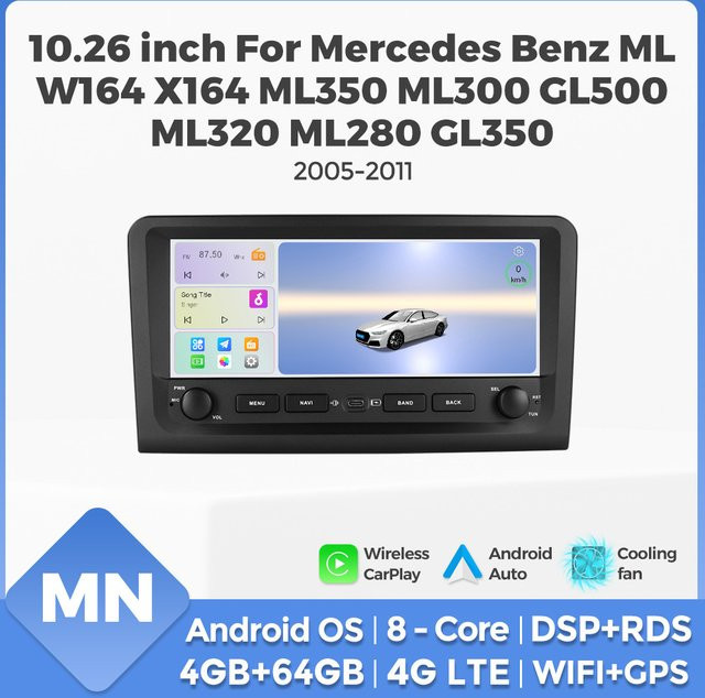 NAVIFANS Android 15 Autoradio mit 10,26 Zoll Display für Mercedes Benz M-Klasse ML W164 X164 und GL-Modelle, Schwarz, Carplay Multimedia System - Bild 1
