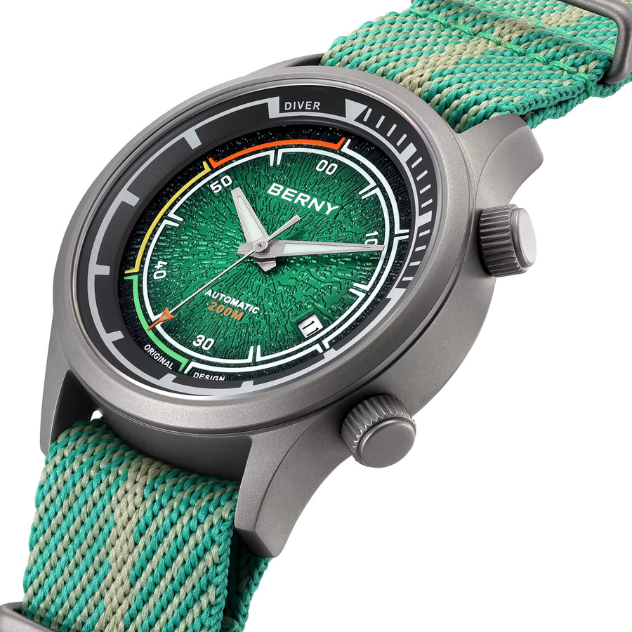 BERNY Herren-Taucheruhr, Titan, Automatik, Saphirglas, 20 ATM, Textil/NATO - Bild 2