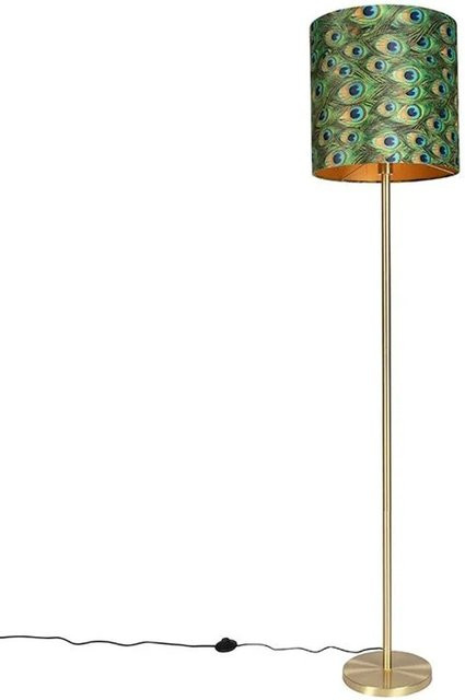 QAZQA Simplo Messing Stehlampe mit Pfauenschirm in Gold und Multicolour, dimmbar, E27 - Bild 1
