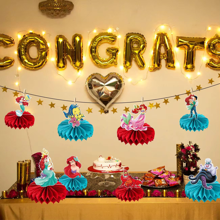 Disney Meerjungfrau Waben-Tischdekorationen aus Papier, 8 Stück, bunt, Partyzubehör für Geburtstag oder Babyparty - Bild 4