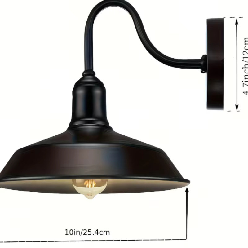 L-MANG Retro Industrielle Wandleuchte Schwarz aus Metall als Wasserdichte Außenlaterne für Garten, Terrasse und Balkon - Bild 2
