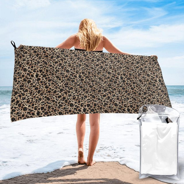 Strandtuch von JMG Household Supplies in Braun mit Leopard-Muster aus Mikrofaser, schnelltrocknend und saugfähig, B/B: 70 x 140 cm - Bild 1