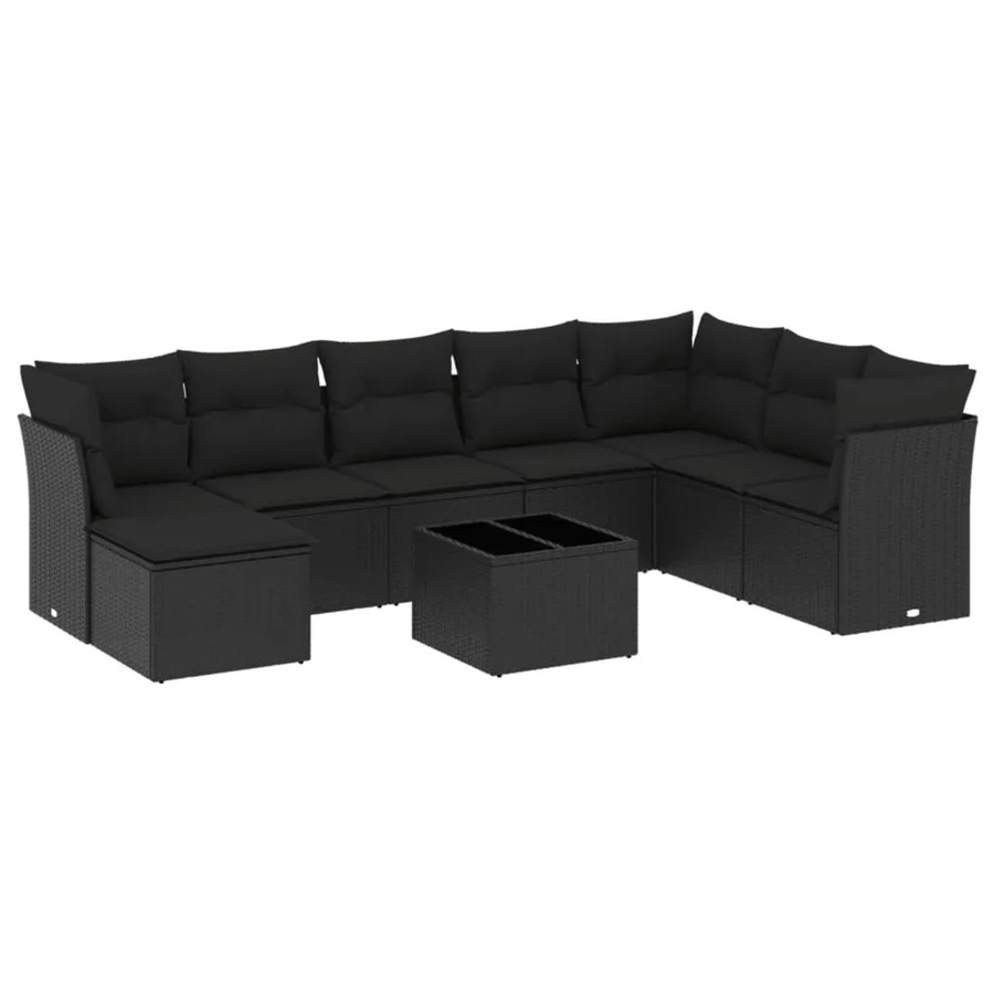 vidaXL 9-tlg Garten-Sofagarnitur in U-Form aus Poly-Rattan mit Kissen in Schwarz - Bild 2