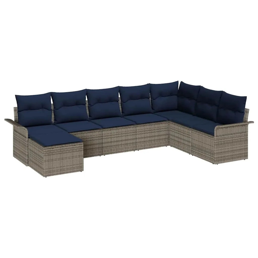 vidaXL Gartensofa-Set aus Poly-Rattan in Grau mit 8 Kissen und Couchtisch für Terrasse und Garten - Bild 2