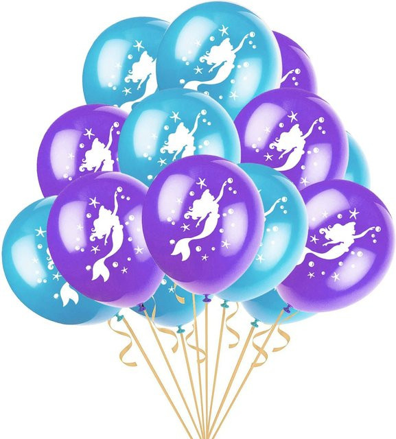 KUKUZHU 12er Set Meerjungfrau Partyballons mit Shell-Aufdruck in Blau und Lila aus Latex - Bild 1