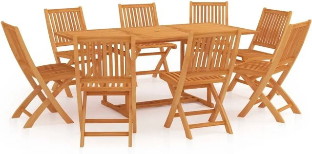 vidaXL 9-teilige Garten-Essgruppe aus Massivholz Teak in Braun - Bild 1
