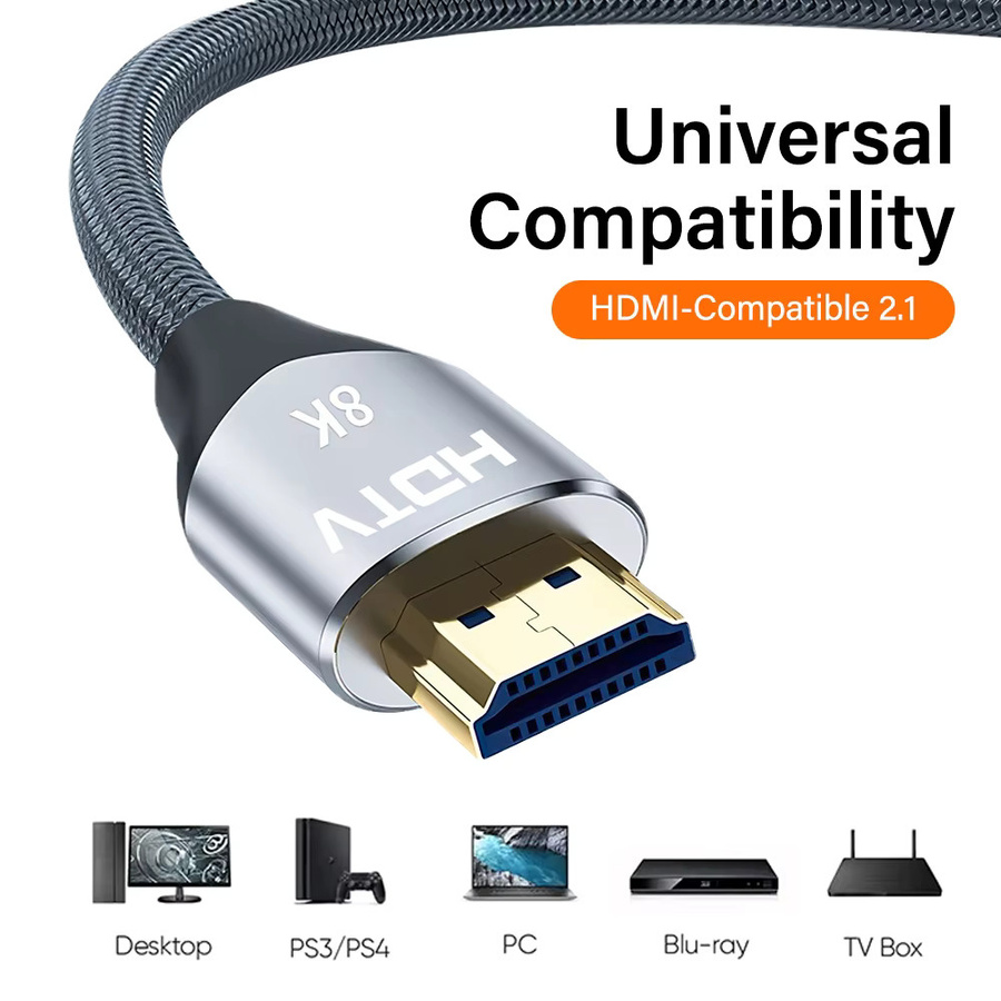 Ultra High Speed HDMI Kabel für Xiaomi TV Box und PS5, 8K@60Hz, 48 Gbit/s, eARC und Dolby Vision, Farbe: Grau - Bild 2