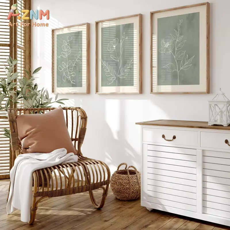 Kayou Botanisches Leinwand-Wandbild mit floralen Linienkunst-Motiven in Salbeigrün im Boho-Stil - Bild 2