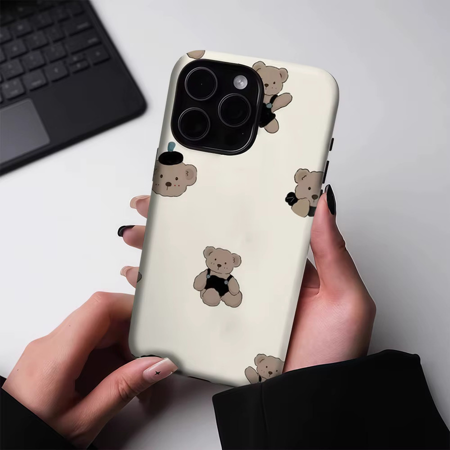 Potdemiel Handyhülle mit süßem Teddy-Design für iPhone 17 16 15 14 13 Pro Max Plus, magnetisch, Double-Layer Tough Case, Beige - Bild 2