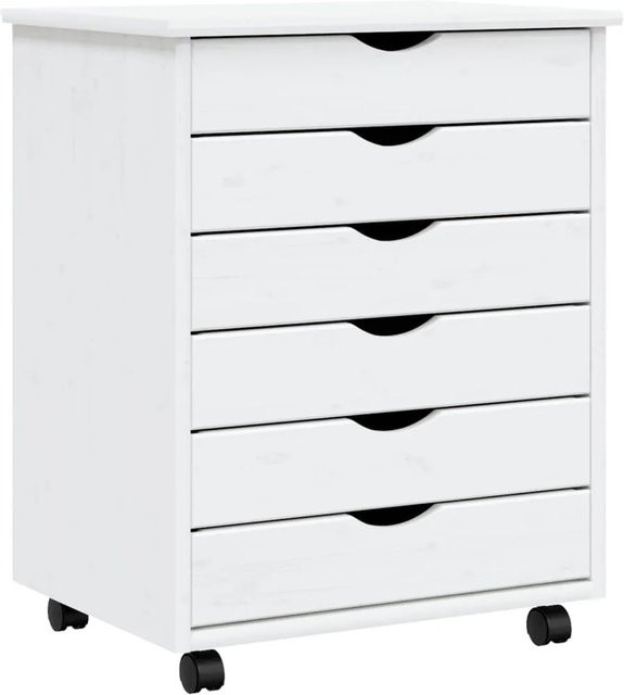 vidaXL Rollschrank MOSS aus Massivholz Kiefer mit Schubladen in Weiß, B/T/H: 65,5 x 39,0 x 65,5 cm - Bild 1