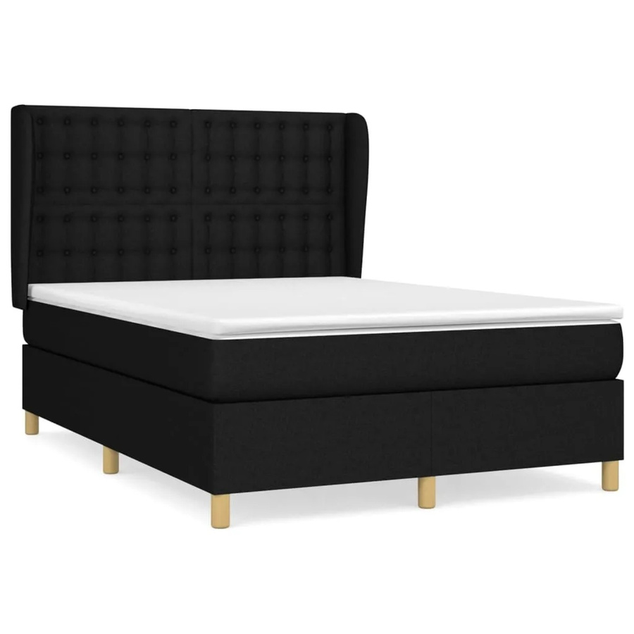 vidaXL Boxspringbett mit Matratze und Kopfteil in Schwarz, Hybrid-Design mit Taschenfederkern, B/T: 140 x 200 cm - Bild 2
