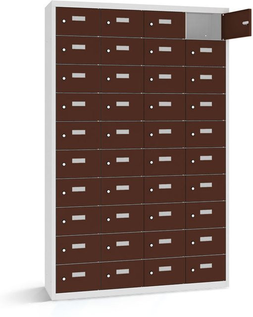 rotstahl Wertfachschrank mit 40 Fächern in Mahagoni und lichtgrauem Korpus, B/T/H: 115 x 50 x 180 cm - Bild 1