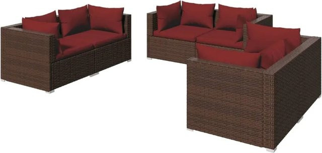 vidaXL 6-tlg Garten-Lounge-Set Modell 44 aus Poly Rattan in Braun mit Kissen und Metallgestell - Bild 1