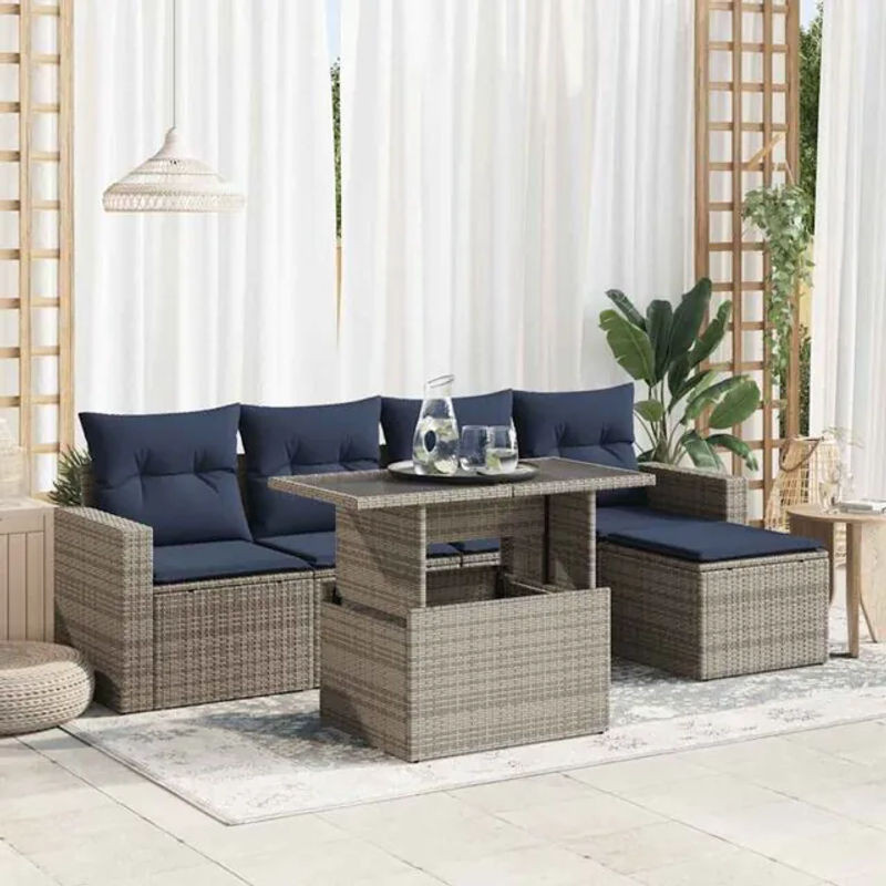 6-teilige moderne Garten-Sofagarnitur aus Poly-Rattan in Grau mit Kissen von vidaxl - Bild 1