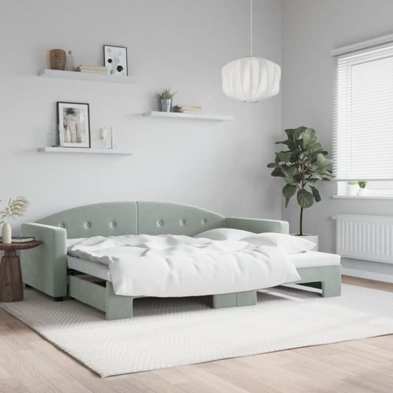 Ausziehbares Funktionsbett Vidaxl aus Samt und Metall in Grau, B/T/H: 90 x 190 cm - Bild 1