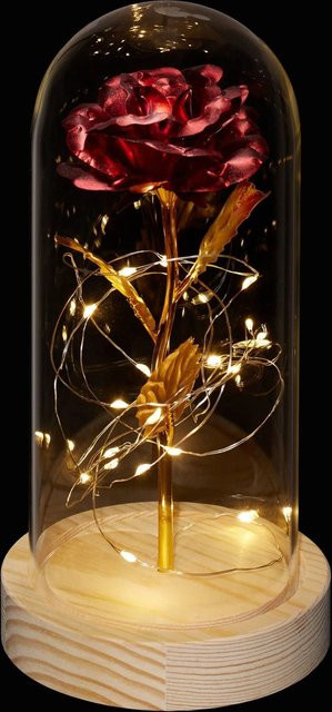 Relaxdays Deko-Rose im Glas aus Borosilikatglas in Rot und Gold mit LED Lichterkette, Höhe: 22 cm, Breite: 11 cm - Bild 1