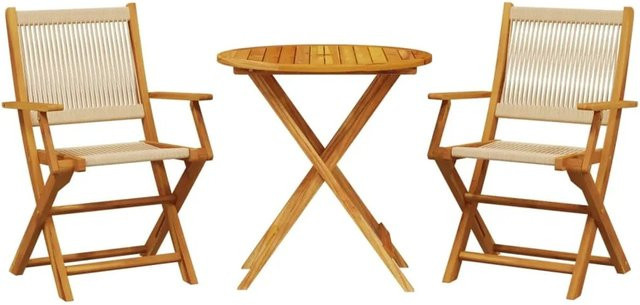 vidaXL 3-tlg Bistro-Set Modell 3 aus Polypropylen und Massivholz in Beige - Bild 1