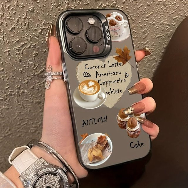 Galvanisierte TPU-Handyhülle mit Herbstkaffee-Kuchenmuster für iPhone 11 bis iPhone 17 Pro Max in Schwarz und Multicolour - Bild 1