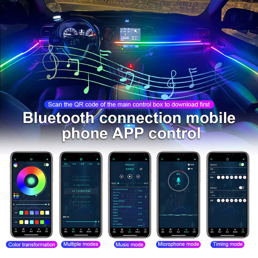 KALADA 22 in 1 Universal LED RGB Acryl Streifen für Auto Innenraum, Multicolour Atmosphäre Lampe, Länge: 110 cm - Bild 4