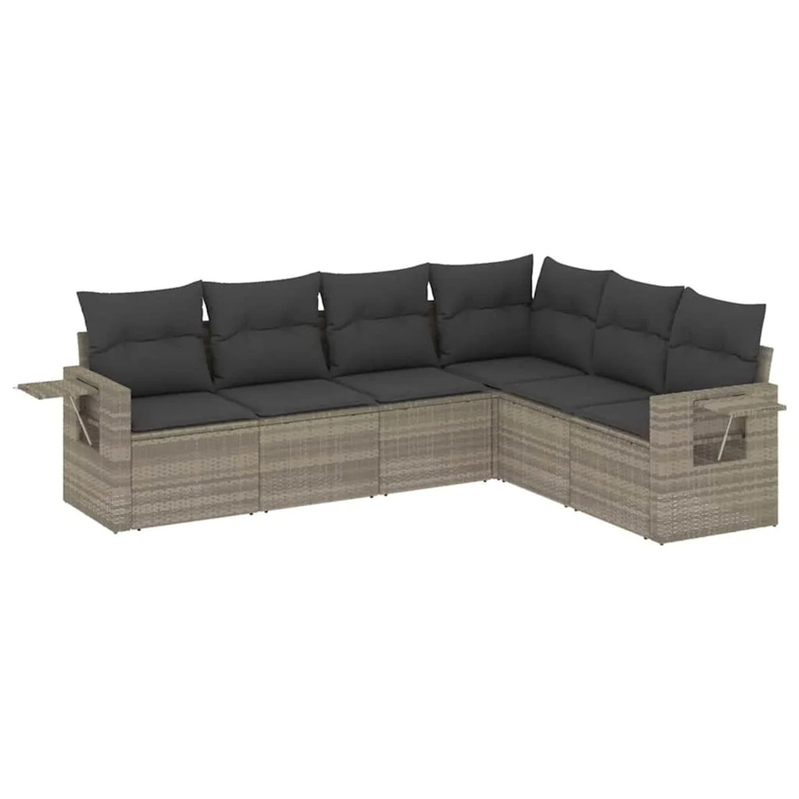 vidaXL 6-teilige Garten-Sofagarnitur in L-Form aus Poly Rattan und Metall mit Kissen in Hellgrau - Bild 2