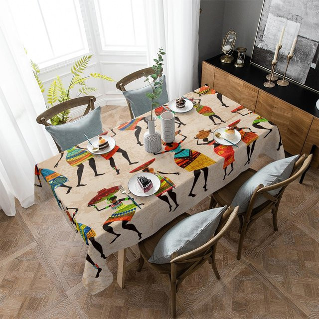 Wasserdichte Tischdecke mit afrikanischem Ethno-Design von Your Warm Home, Mehrfarbig, B/T: 137 x 137 cm - Bild 1